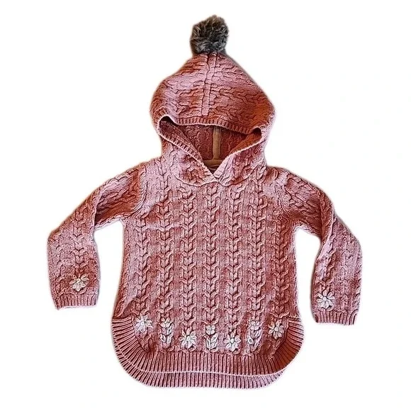 Cupcakes & Cashmere Cable Knit Sweater Hoodie Floral Embroidery Pink Toddler 24M - Picture 2 of 10